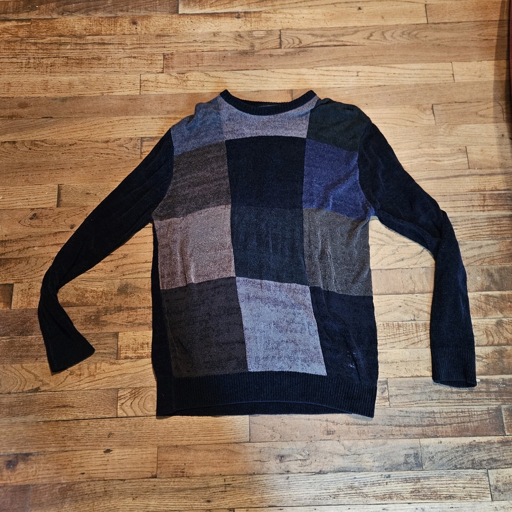 Taylor Black and Gray Crewneck Sweater Patchwork Design